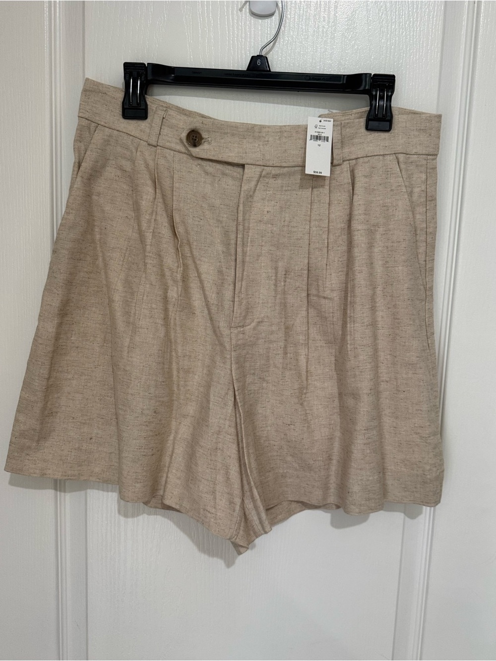 Banana Republic Natural Beige Linen-Blend High-Waist Shorts